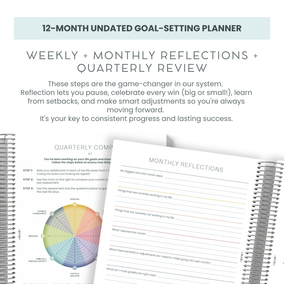 12-Month Undated Goal-Setting + Monthly Planner - Makse Gray