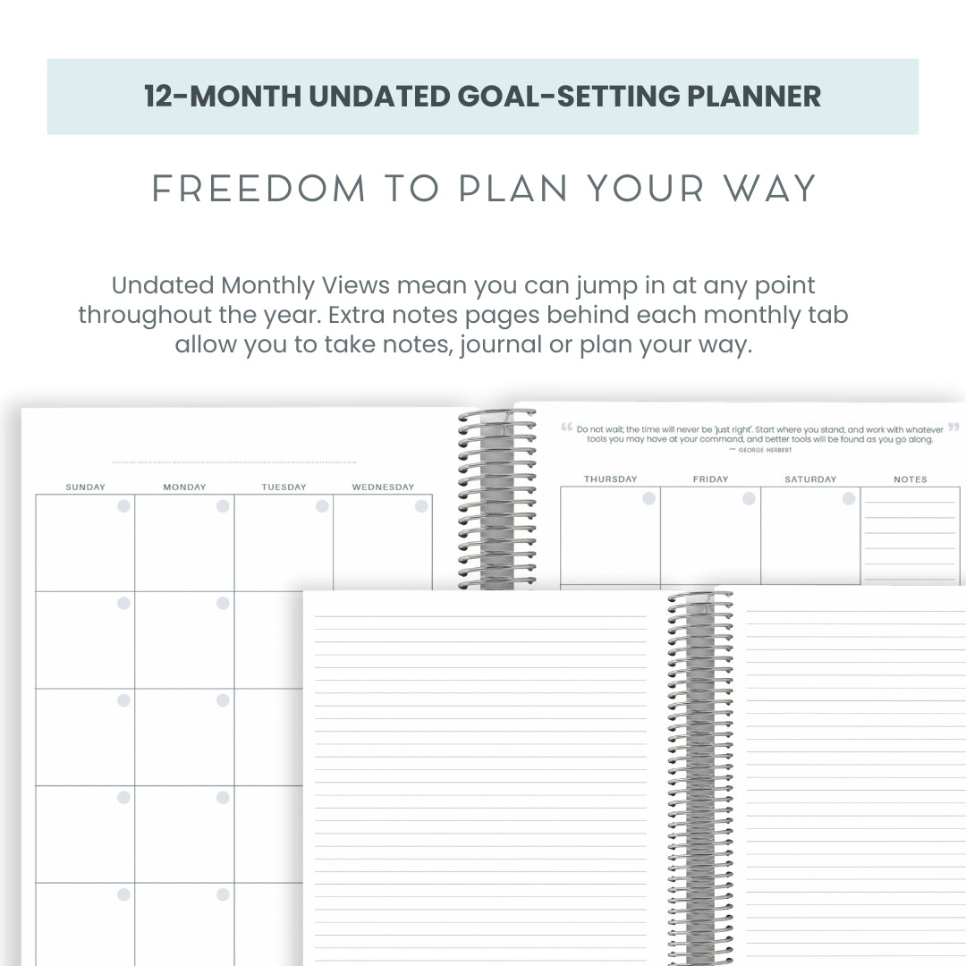 12-Month Undated Goal-Setting + Monthly Planner - Makse Gray