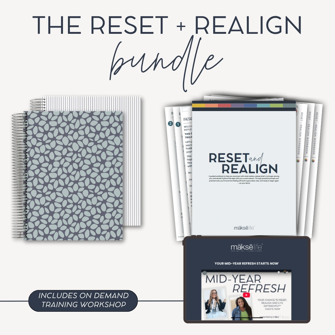 Reset + Realign Bundle (Pebble) – 2025 Goal-Setting Weekly Planner + Digital Life Reset Workbook