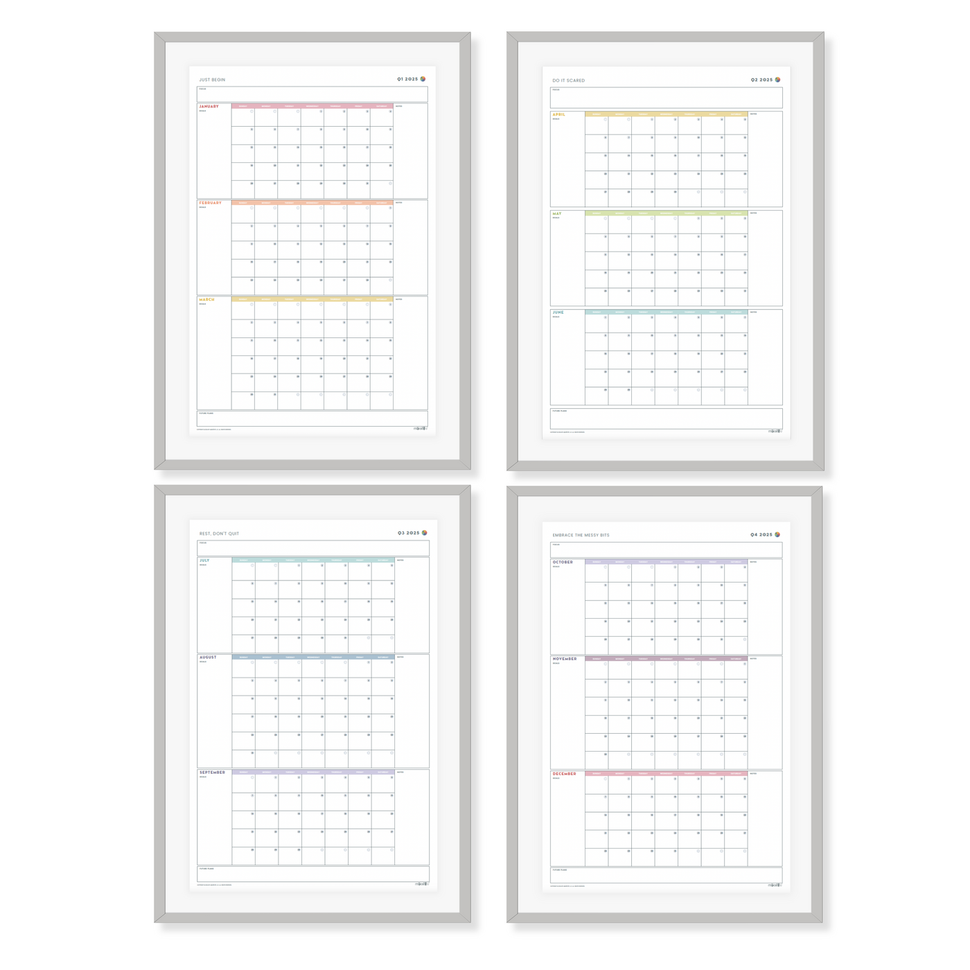 2025 Printable Quarterly Wall Calendar Posters