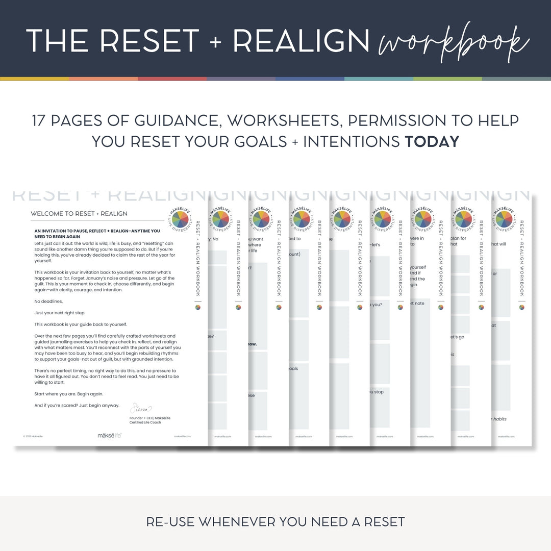 Reset + Realign Bundle (Dream Big) – 2025 Goal-Setting Weekly Planner + Digital Life Reset Workbook