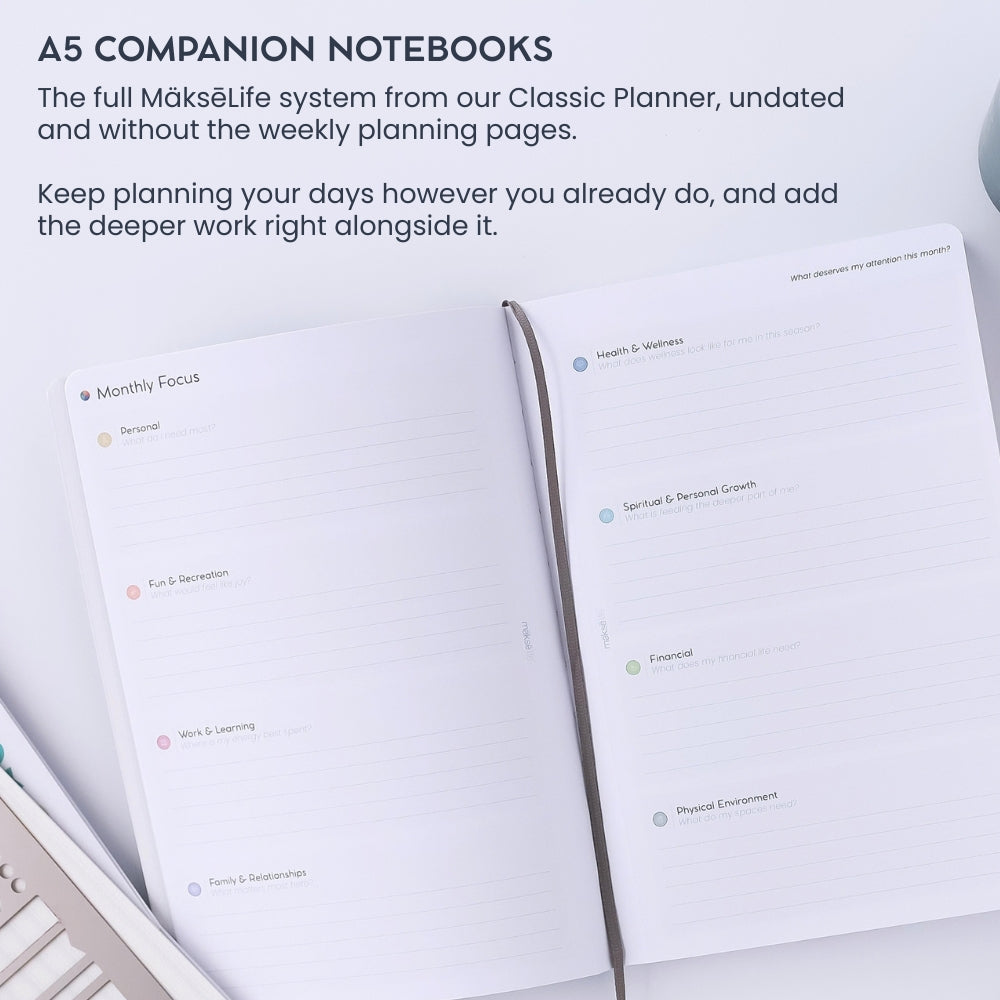 Undated Goal-Setting Notebook Set: A5 Companion Notebooks, Classic Edition