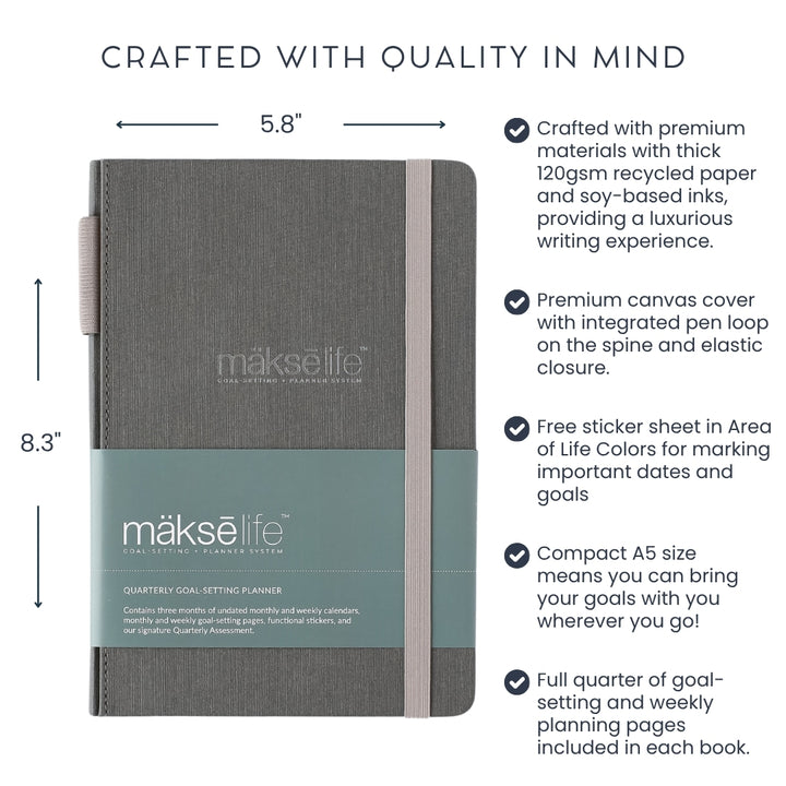 A5 Undated Quarterly Goal-Setting + Compact Weekly Planner