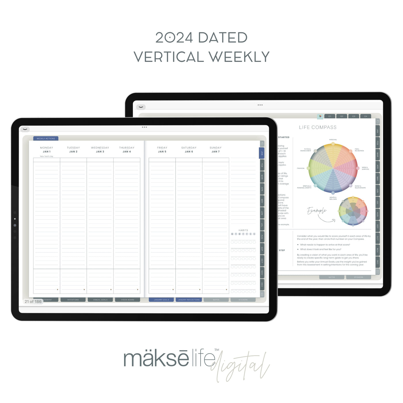 2024 Digital Goal-Setting + Weekly Planner (Vertical)