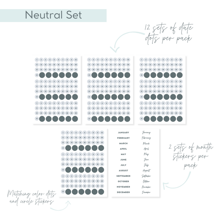 Undated Monthly Sticker Kit - Neutral