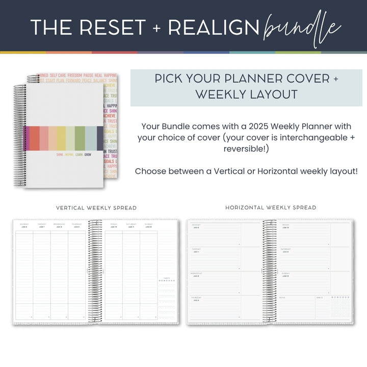 Reset + Realign Bundle (Inspire) – 2025 Goal-Setting Weekly Planner + Digital Life Reset Workbook