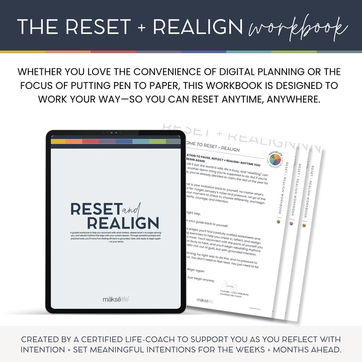 Reset + Realign Bundle (Dream Big) – 2025 Goal-Setting Weekly Planner + Digital Life Reset Workbook