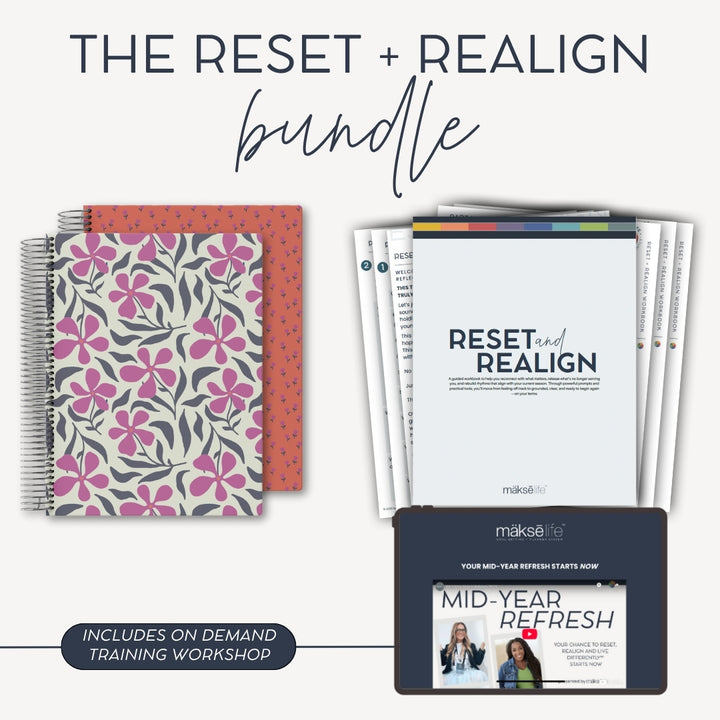 Reset + Realign Bundle (Wildflower) – 2025 Goal-Setting Weekly Planner + Digital Life Reset Workbook
