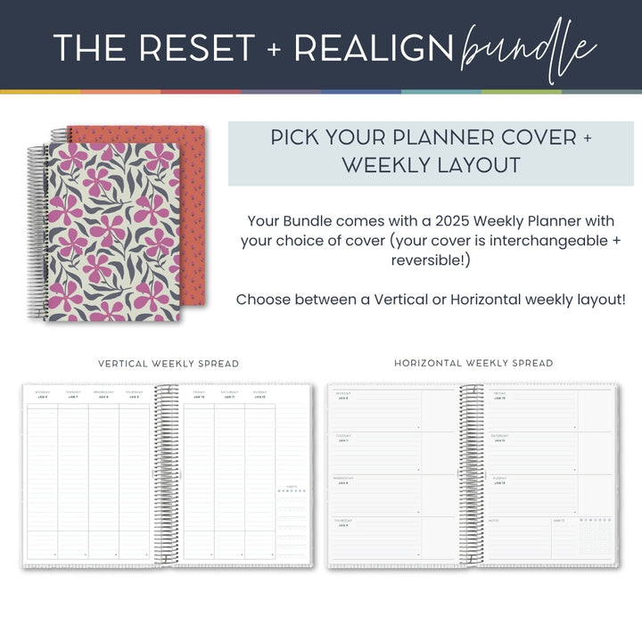 Reset + Realign Bundle (Wildflower) – 2025 Goal-Setting Weekly Planner + Digital Life Reset Workbook