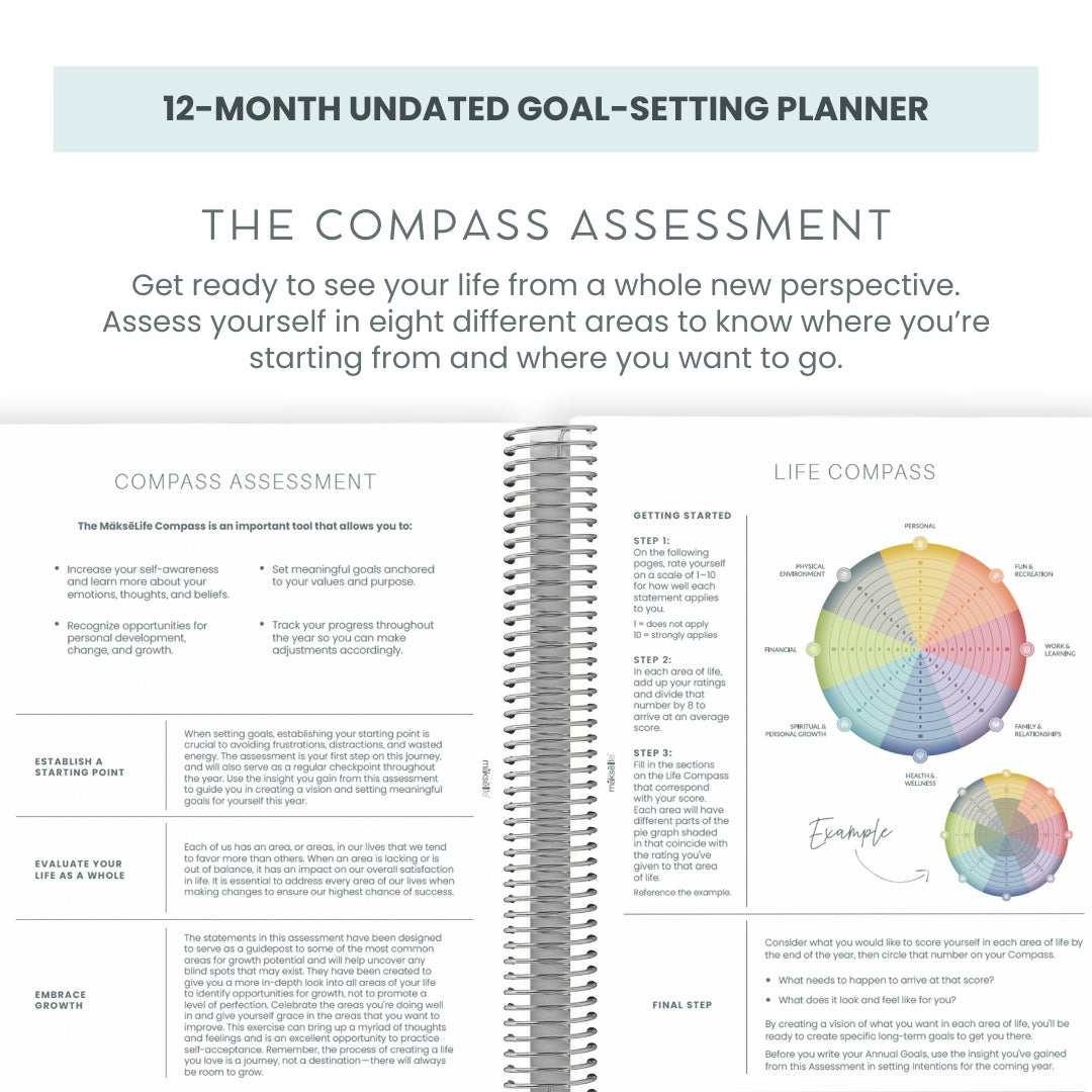 12-Month Undated Goal-Setting + Monthly Planner - Makse Gray