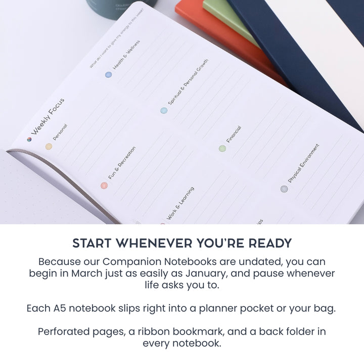 Undated Goal-Setting Notebook Set: A5 Companion Notebooks, Classic Edition