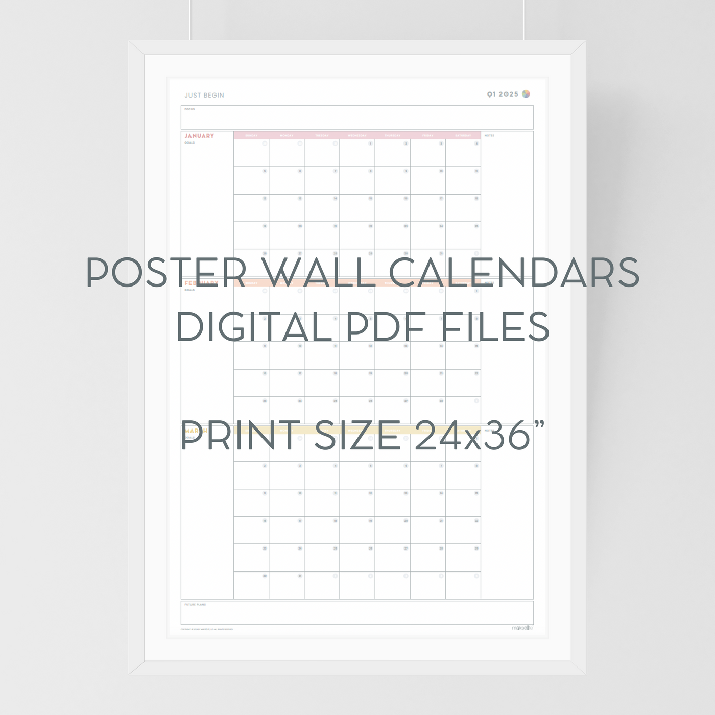 2025 Printable Quarterly Wall Calendar Posters