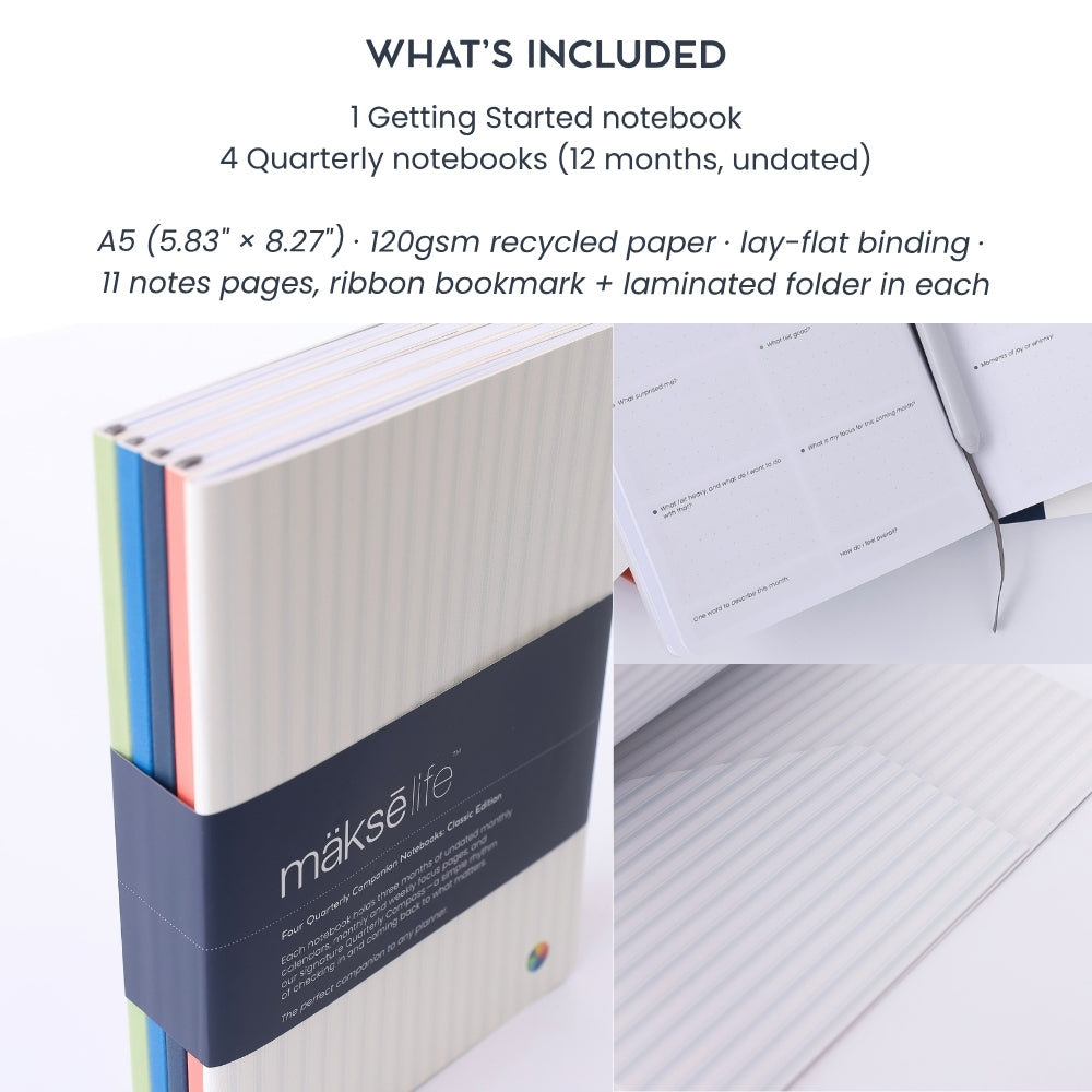 Undated Goal-Setting Notebook Set: A5 Companion Notebooks, Classic Edition