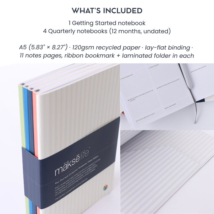 Undated Goal-Setting Notebook Set: A5 Companion Notebooks, Classic Edition