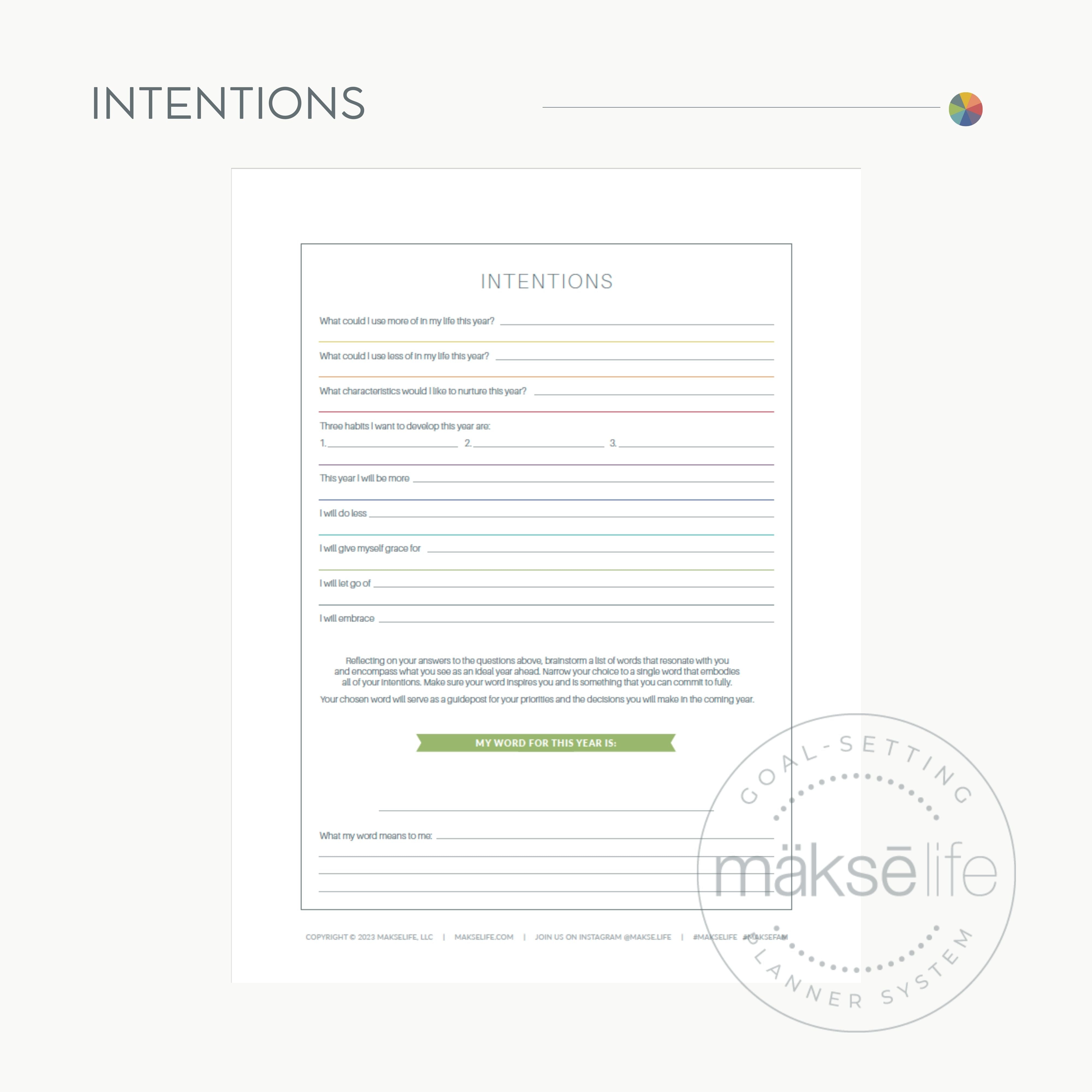 Intentions Exercise Free Printable MakseLife