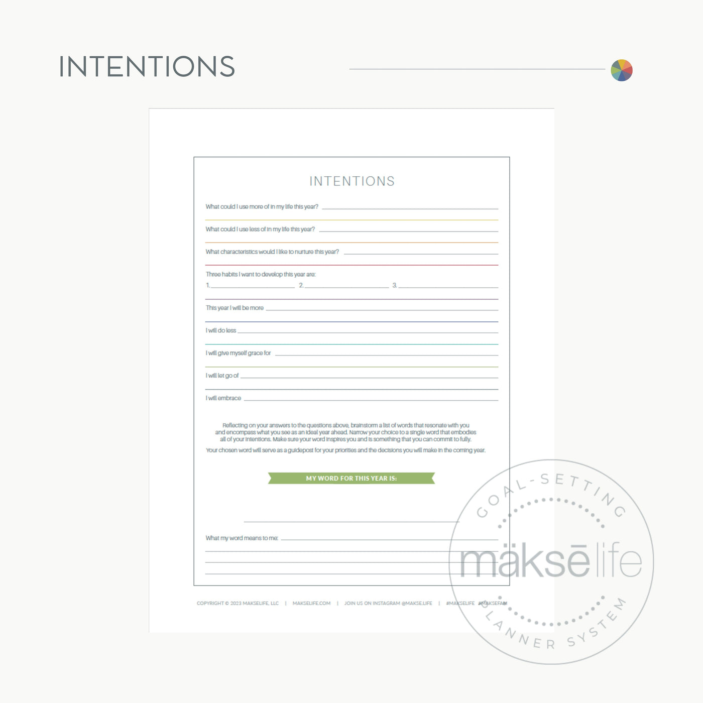 Intentions Exercise | Free Printable