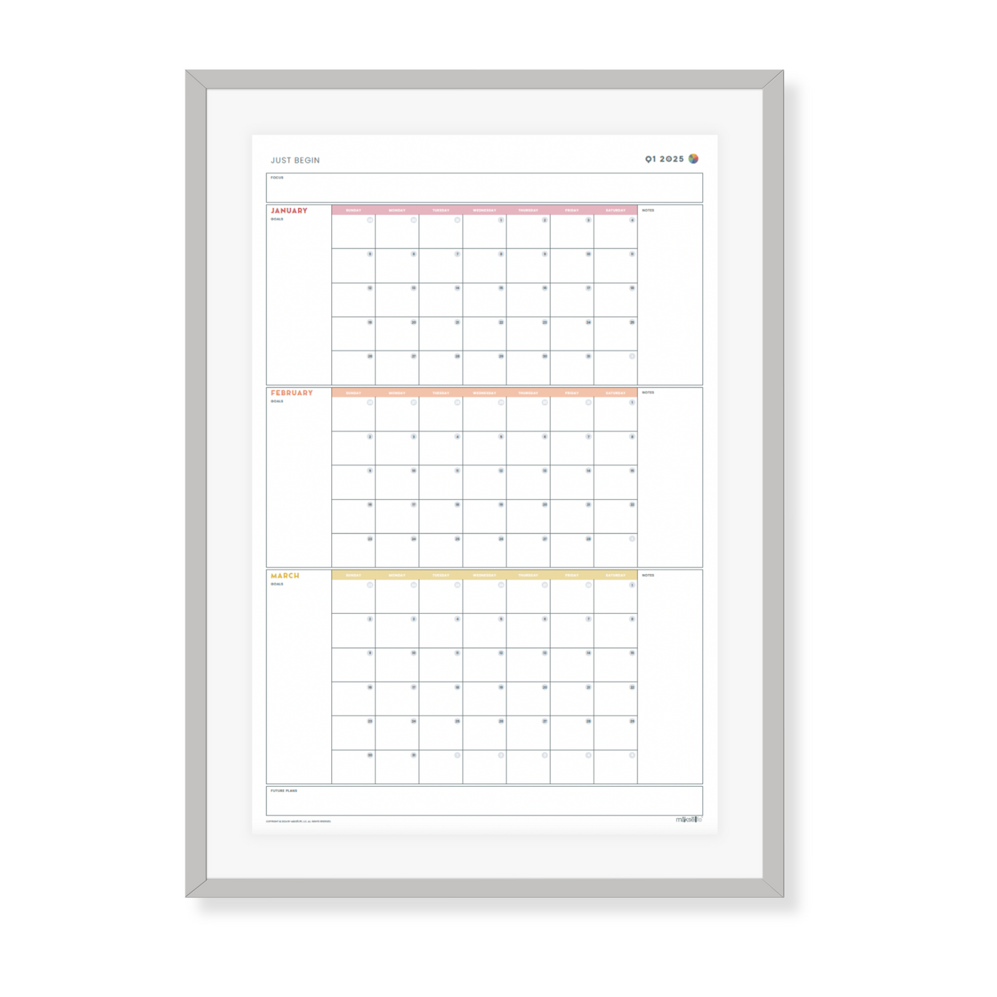 2025 Printable Quarterly Wall Calendar Posters