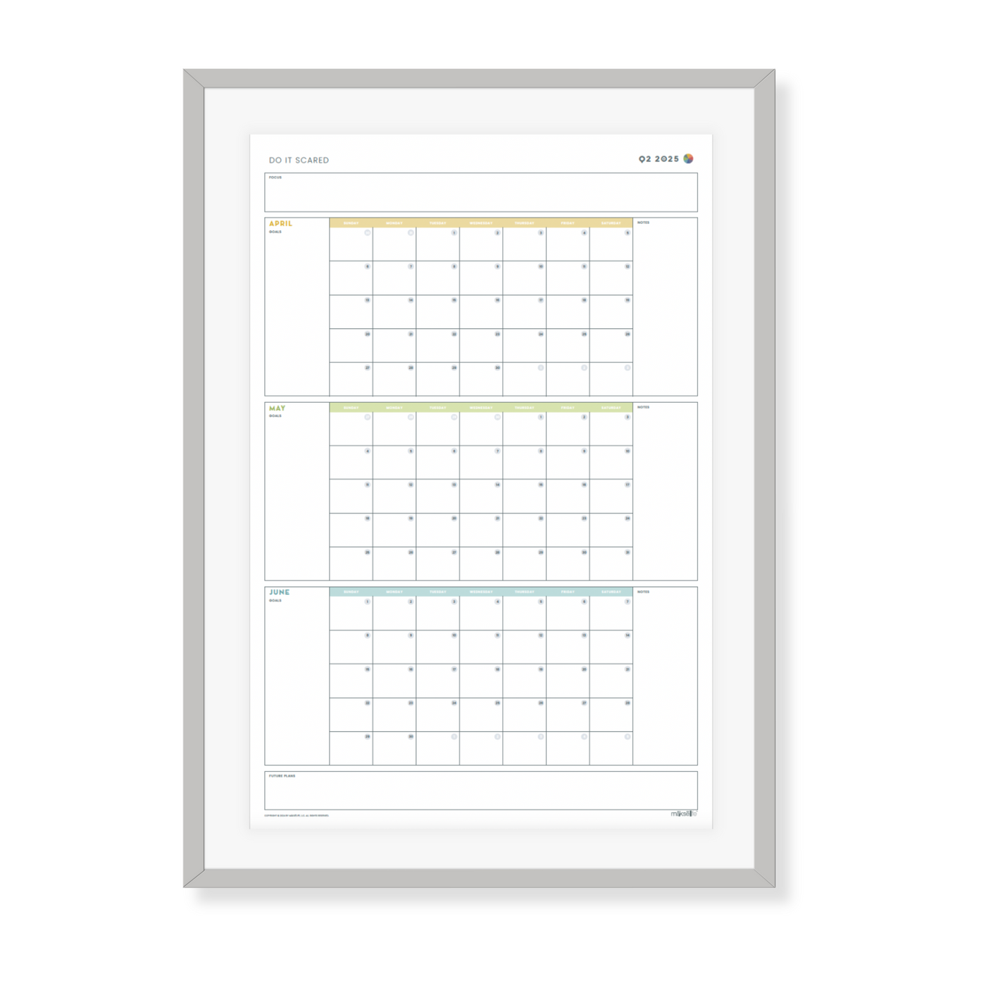 2025 Printable Quarterly Wall Calendar Posters