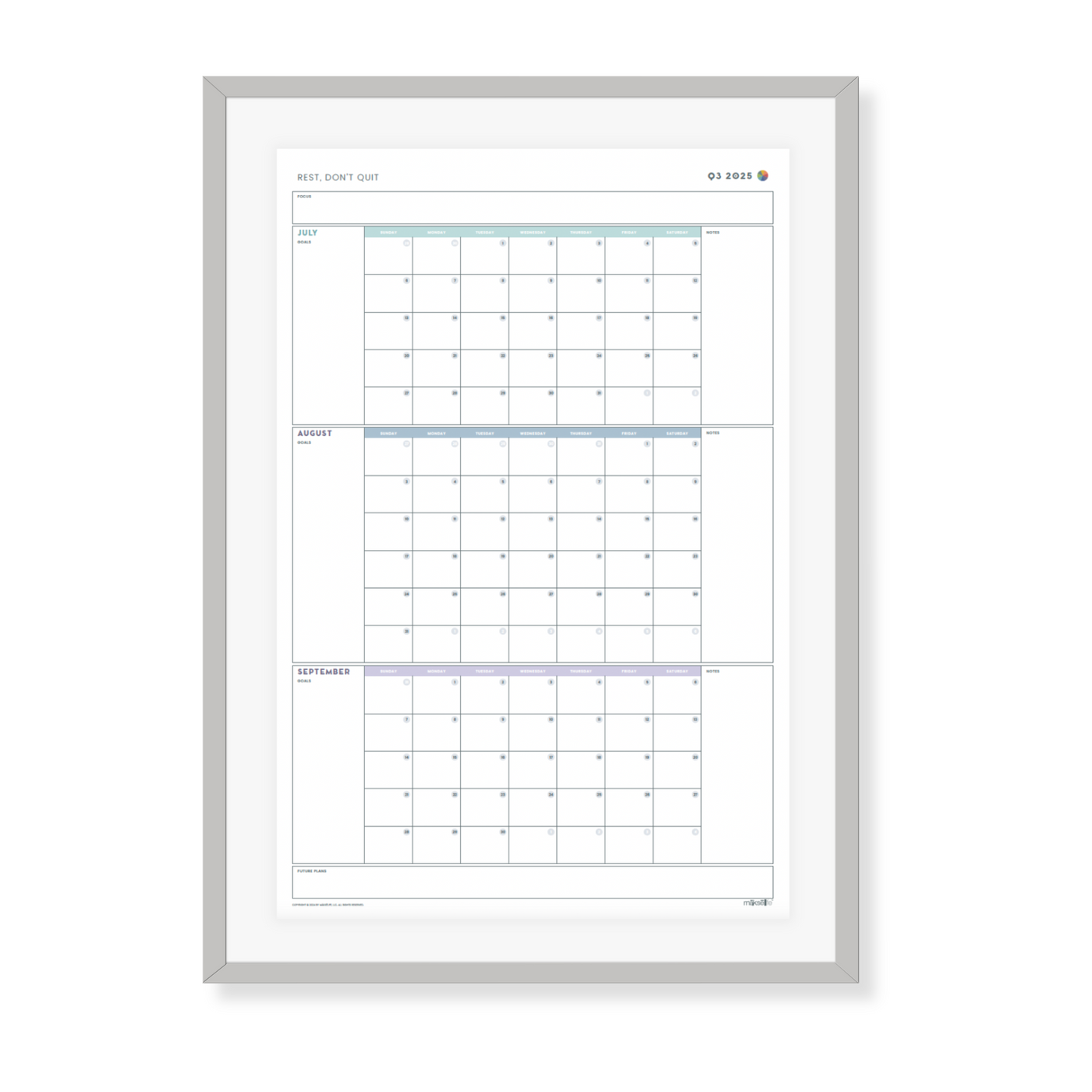 2025 Printable Quarterly Wall Calendar Posters