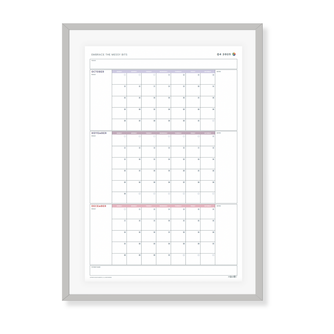 2025 Printable Quarterly Wall Calendar Posters