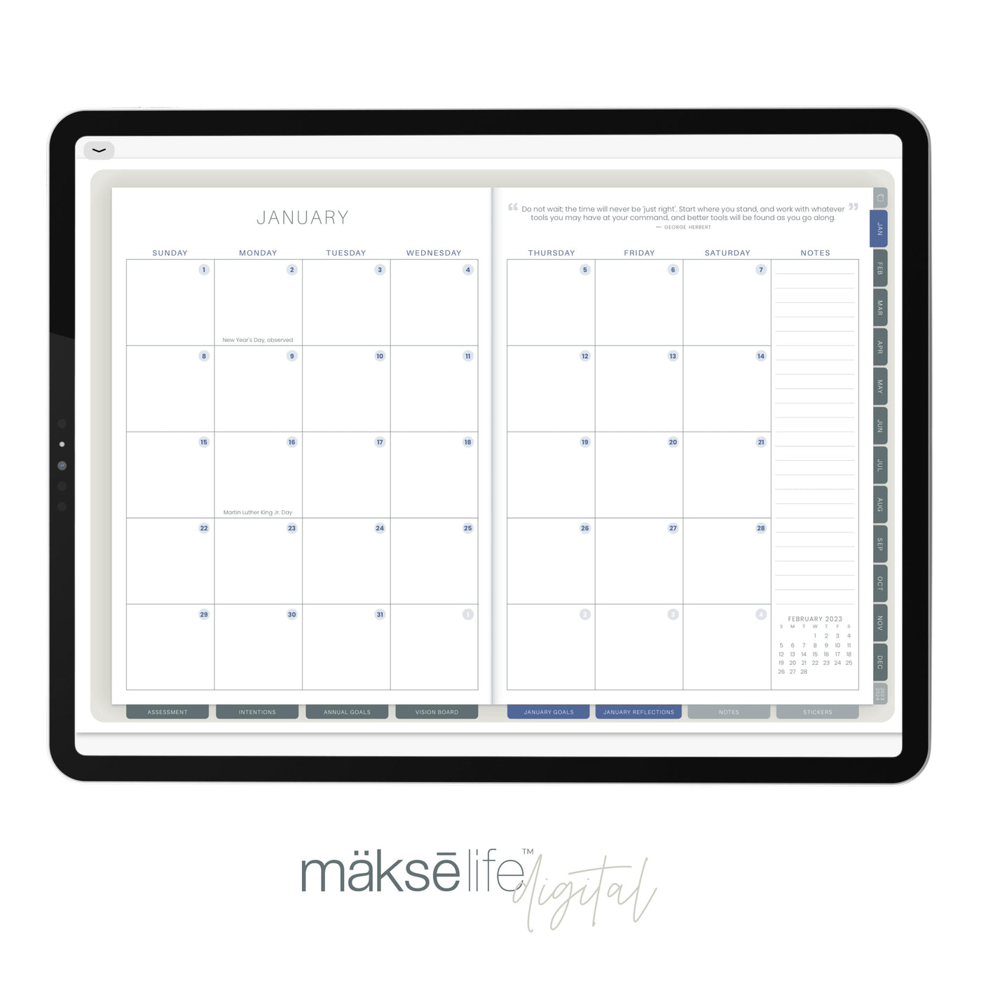 2023 Digital Goal-Setting + Weekly Planner (Horizontal)